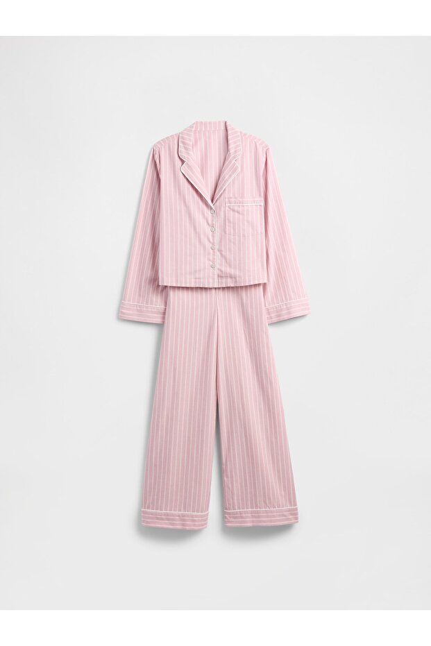 Kadın Pembe Relaxed Poplin Pijama Takımı - 2