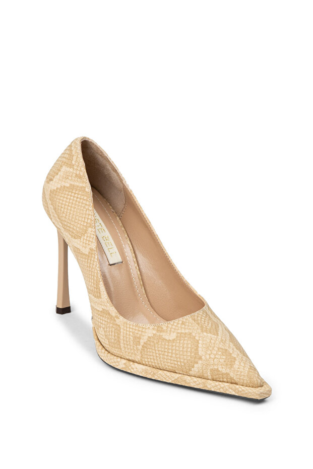 حذاء نسائي بكعب ستيليتو منقوش باللون البيج - 5