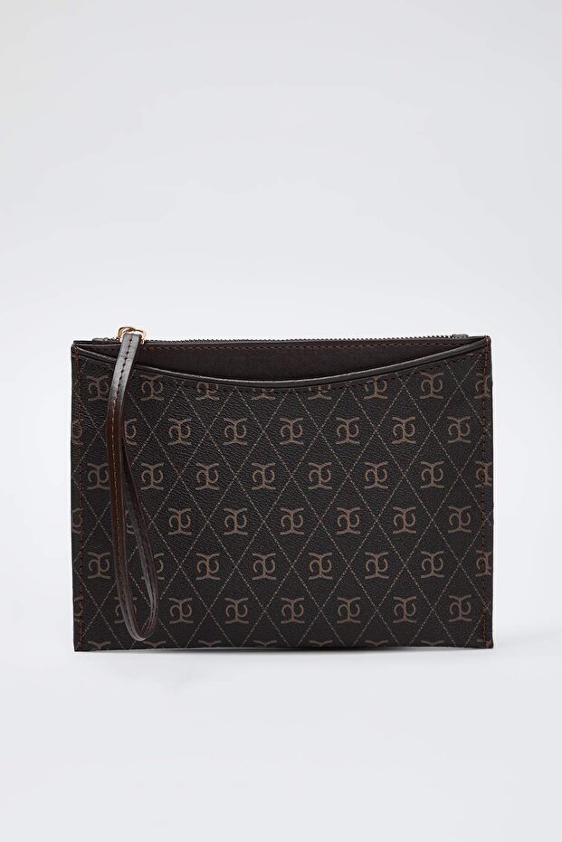 Kahverengi Baskılı Kadın Mini Boy Clutch El Çantası TAKAW26PY00007 - 3