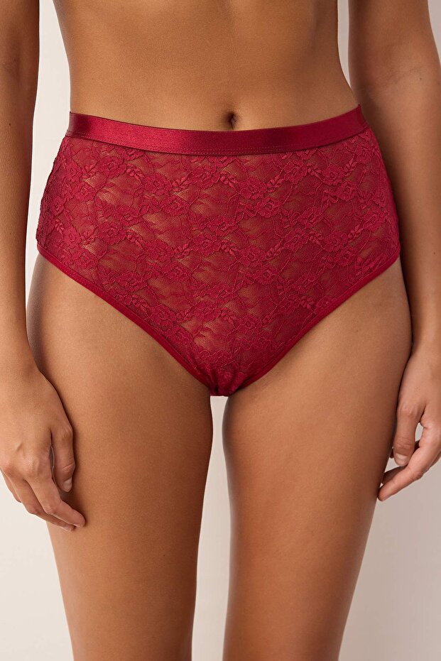 Siyah-Bordo 2'li Lastik Detaylı Dantel Hipster Örme Külot THMAW26KU00008 - 7