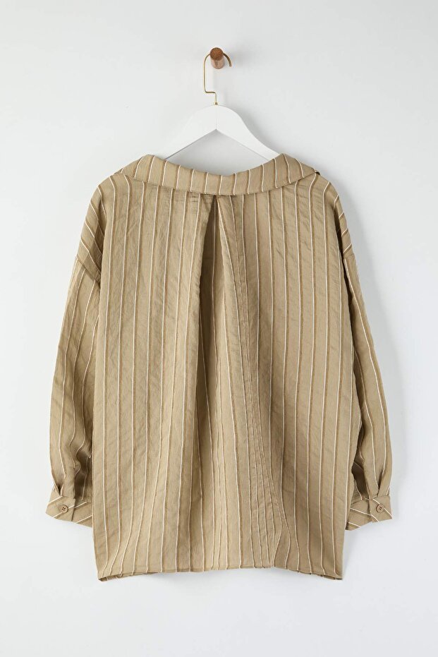 Yeşil Çizgili Oversize/Geniş Kalıp Dokulu Gömlek TWOAW26GO00083 - 9