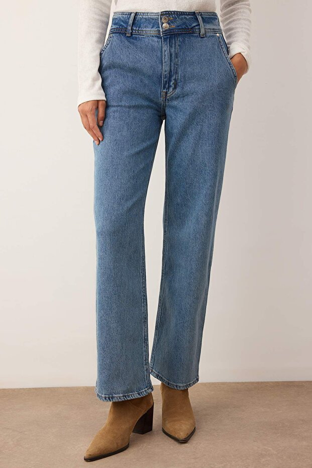 Mavi Bel Detaylı Yüksek Bel Comfort Straight Jeans TWOAW26JE00149 - 1