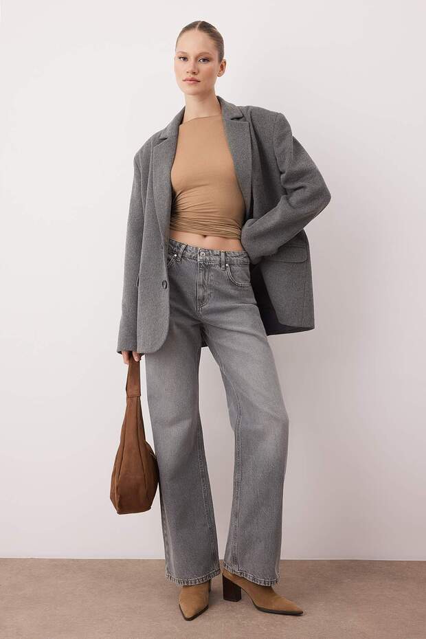 Gri Yüksek Bel Wide Leg Jeans TWOAW26JE00007 - 1