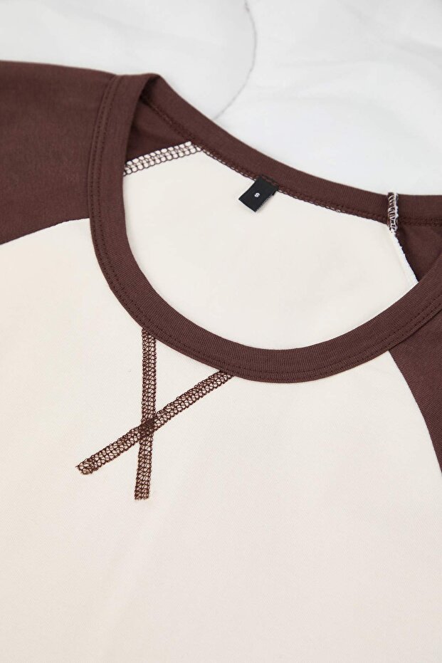 Kahverengi Pamuklu Regular Fit Reglan Kol Örme Pijama Takımı TMNAW26PT00048 - 3