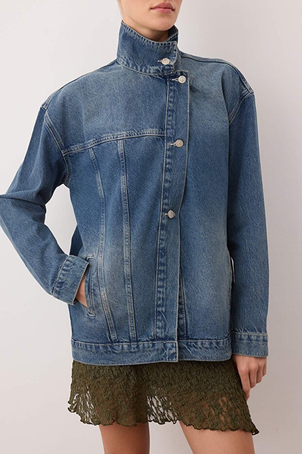 Mavi Kruvaze Kapama Dik Yaka Denim Ceket TWOAW26CE00055 - 3