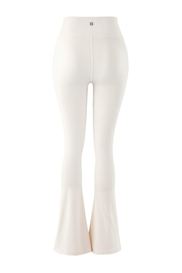 Ekru Fırçalı Soft Kumaş Reflektör Baskılı İspanyol Paça Yoga Örme Spor Tayt THMAW24TY00066 - 8