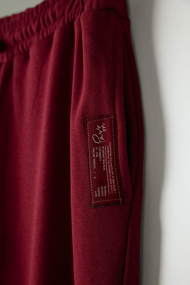 Bordo Etiket Detaylı Wide Leg/Geniş Paça Büyük Beden Eşofman Altı TBBAW26AJ00010 - 7