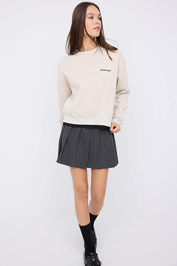 Teen Taş Regular Dantel Detaylı Slogan Nakışlı Kalın İçi Polarlı Örme Sweatshirt TWOAW26SW00153 - 2