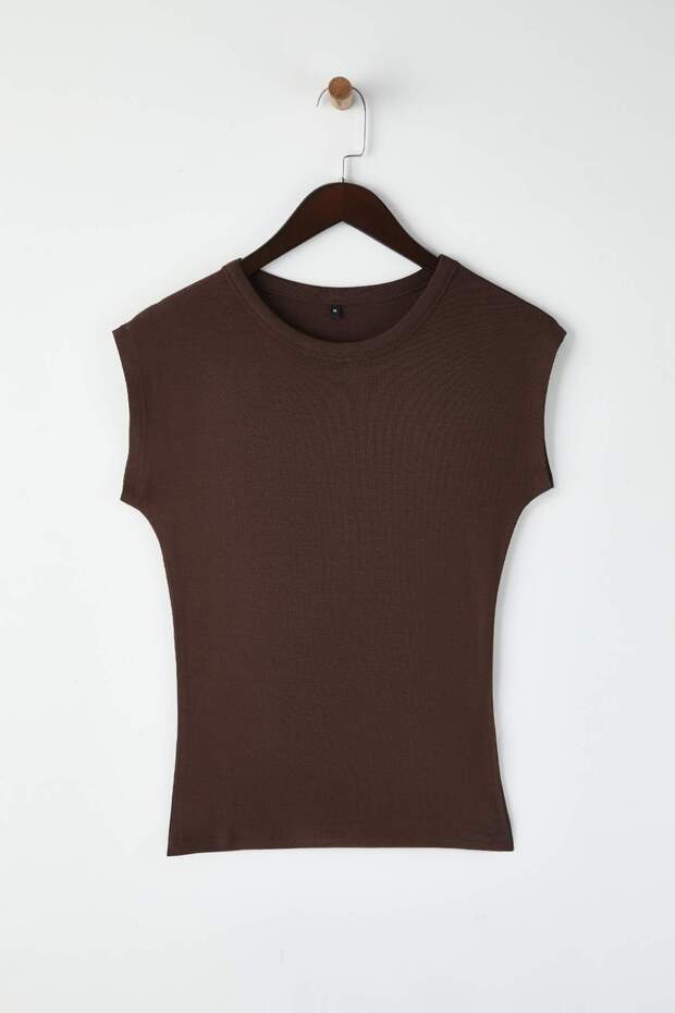 Kahverengi Viskoz/Yumuşak Kumaş Fitted/Vücuda Oturan Esnek Örme Bluz TWOSS23BZ00992 - 6