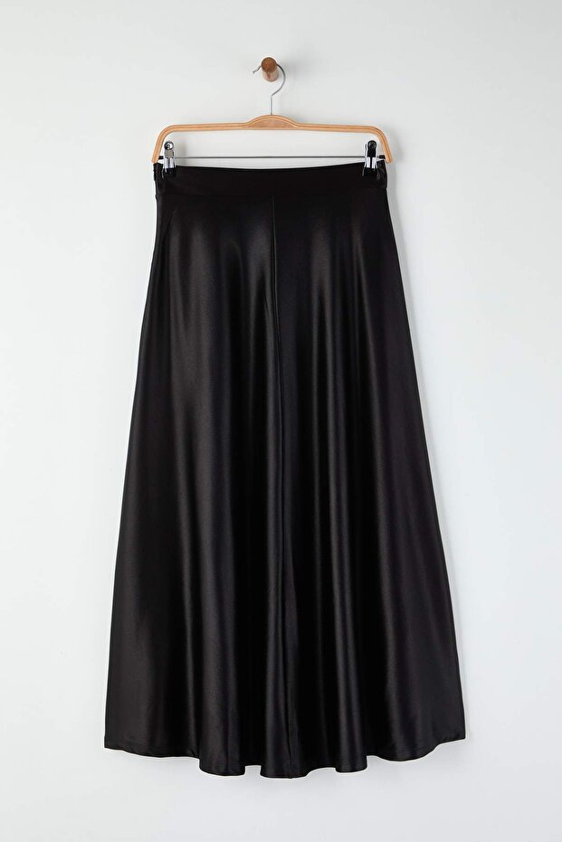 Siyah A Line/Çan Form Maxi Saten Örme Etek TWOAW25ET00111 - 7
