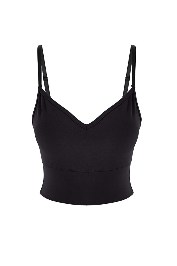 Siyah Fırçalı Soft Kumaş Destekli/Şekillendirici İp Askılı Yoga Örme Spor Sütyeni THMAW25SS00010 - 6