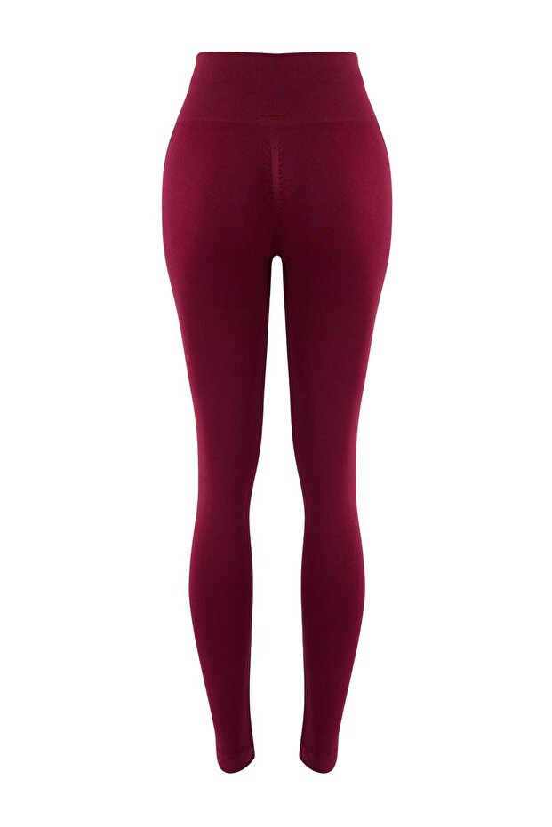 Bordo Seamless/Dikişsiz Push Up Tam Boy Örme Spor Tayt THMAW25TY00003 - 8