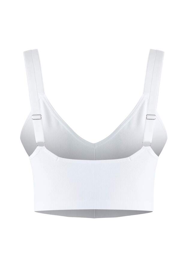 Beyaz Askılı Seamless/Dikişsiz Balensiz Kapsız Esnek Bralette Örme Büyük Beden Sütyen TBBSS23CW00001 - 3
