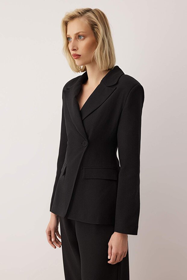 EXCLUSIVE Özel Koleksiyon Siyah Fitted Peplum Blazer Ceket TWOAW26BC00055 - 3
