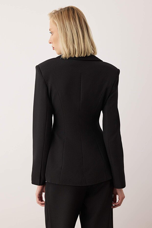 EXCLUSIVE Özel Koleksiyon Siyah Fitted Peplum Blazer Ceket TWOAW26BC00055 - 5