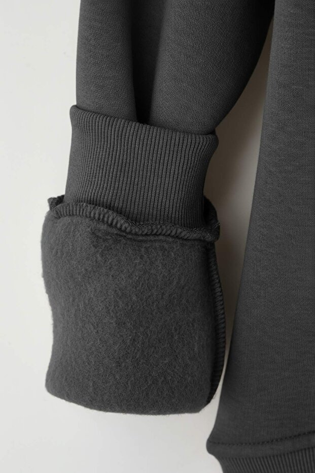 Antrasit Regular/Normal Kesim Kapüşonlu İçi Polar/Sıcak Tutan Sweatshirt TMNAW20SW0163 - 6