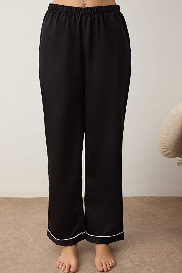 Siyah Biyeli Mat Saten Dokuma Pijama Takımı THMAW26PT00031 - 3