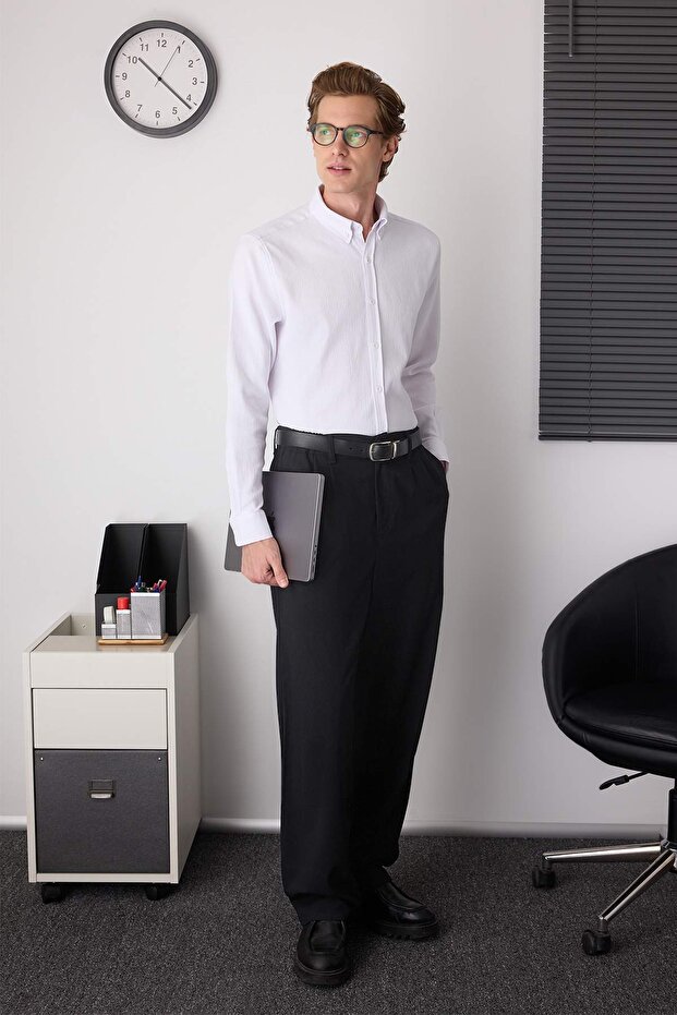 Beyaz Slim Fit Erkek Dokulu Gömlek TMNAW26GO00002 - 2