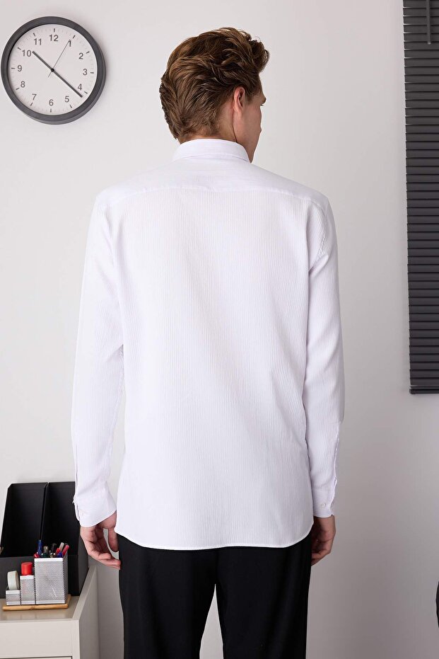 Beyaz Slim Fit Erkek Dokulu Gömlek TMNAW26GO00002 - 4