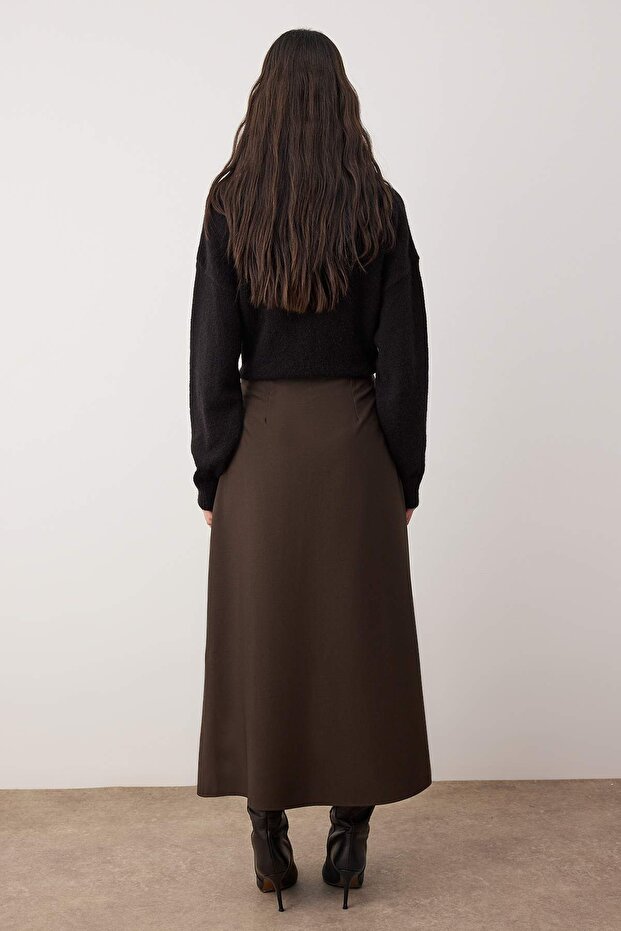 Barna A-vonalú, béleletlen, sima szövésű hidzsáb szoknya TCTAW25EE00007 - 4