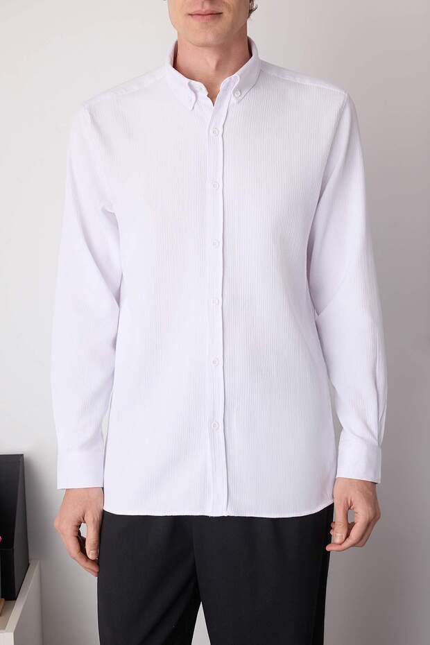 Beyaz Slim Fit Erkek Dokulu Gömlek TMNAW26GO00002 - 3