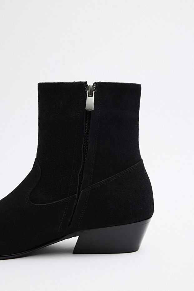 Bot 2512 - Dikiş Detaylı Siyah Süet Kadın Bot - 8