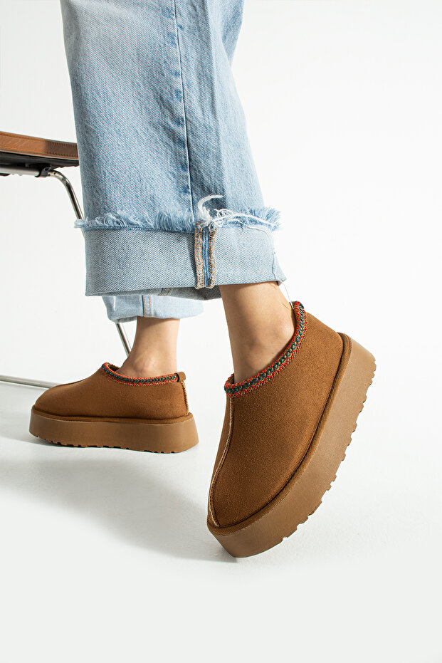 Taba Süet İçi Yünlü Kalın Taban Yarım Bot Ayakkabı - 3