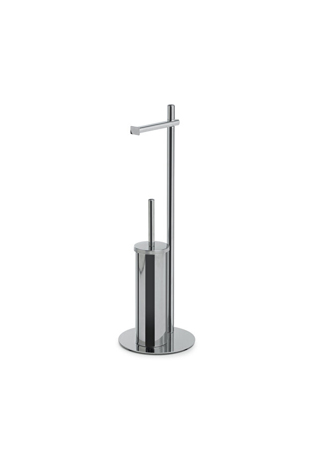Circe Pedestal Toilet Roll Holder+Brush Holder - Chrome