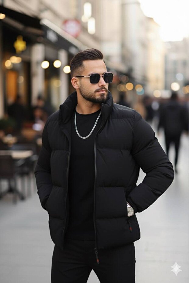 Erkek Siyah Şişme Mont - 4