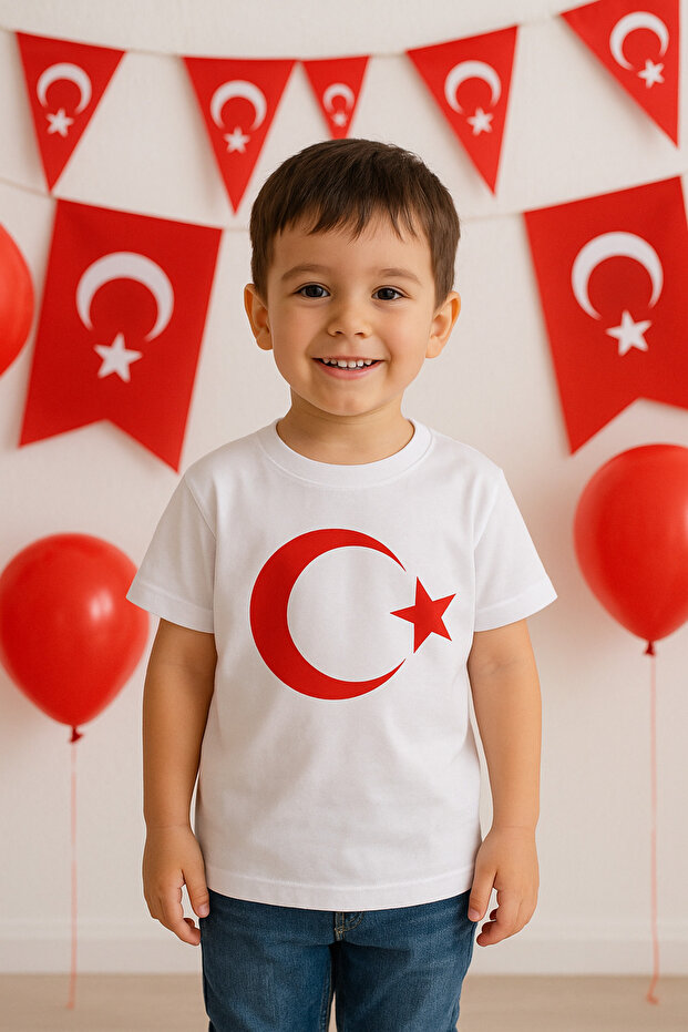 تي شيرت أبيض مطبوع عليه علم تركي - 1