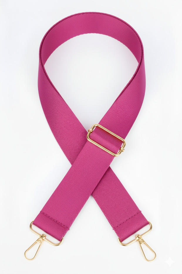 Pink Polyester Column Adjustable Bag Handle - (125 cm) Gold Metal Accessory (4cm)