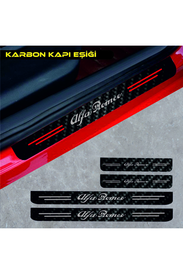 Accessory Auto Door Sill Sticker Carbon Compatible for Alfa Romeo 159 4 Pieces