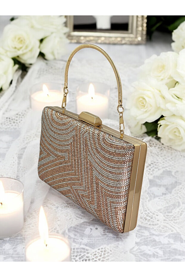 Rosegold Silver Color Crystal Stone Metal Handle Evening Dress Bag Kına