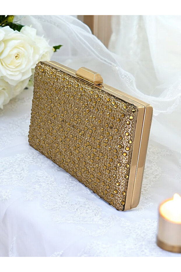 Rosegold Color Crystal Stone Evening Dress Bag Kına