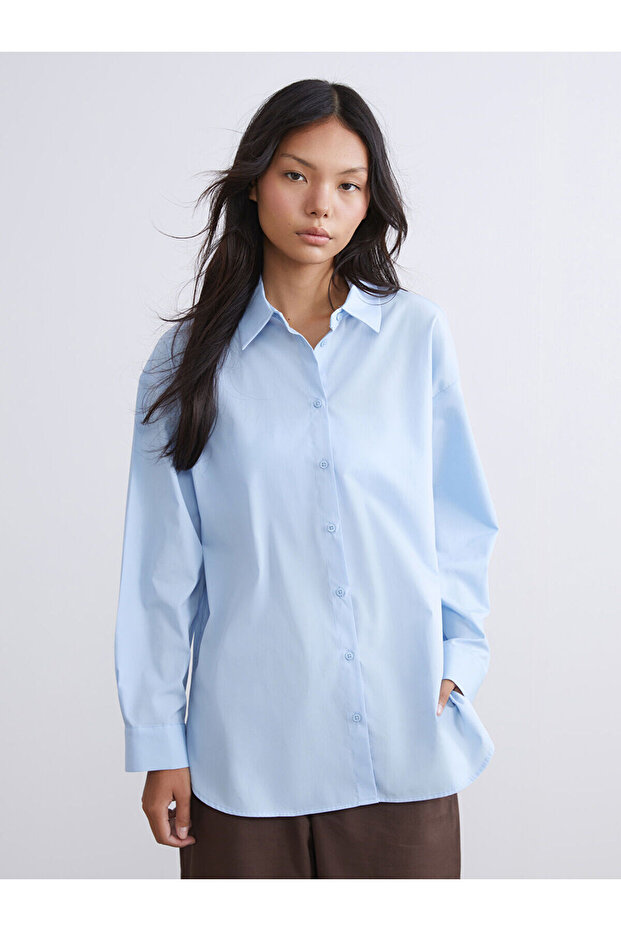 Alita City Lcw Modest Blue Poplin Women's Shirt Tunic with a Difference