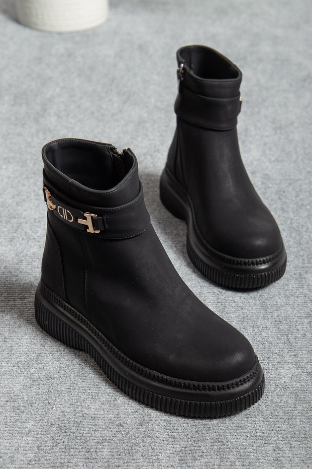 002 Striped Double-Buckle Waterproof Emerald-Detail Zippered Stylish Women's Bootie