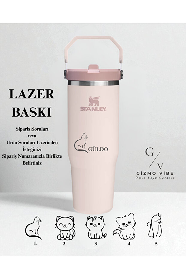 Kişiselleştirilmiş The IceFlow Flip Straw Pipetli Termos Bardak 0.89 LT İsim Baskılı Rose - 4