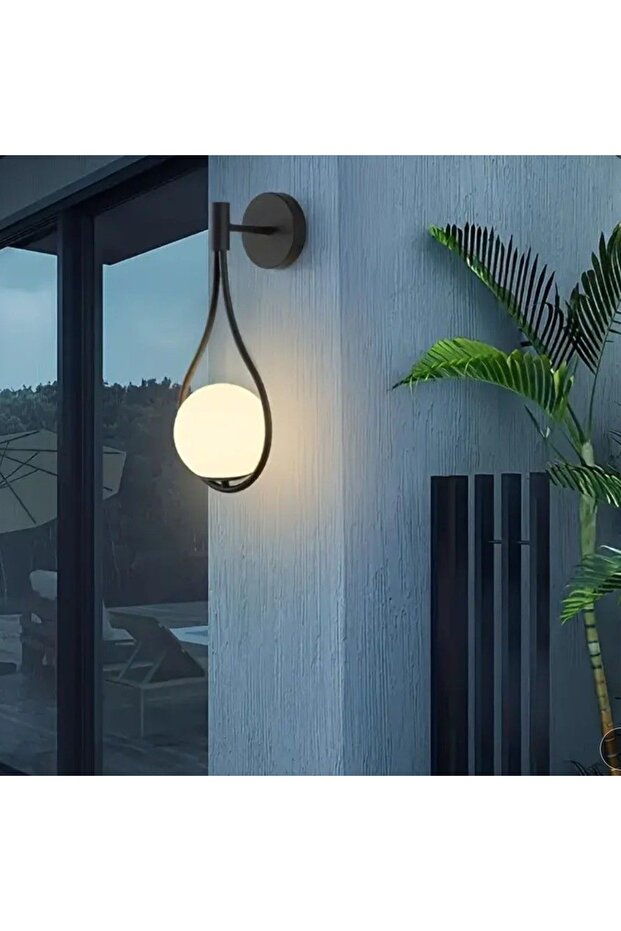 Aydınlatma Kent Aplik (glop Beyaz Camlı) Siyah Duvar Lambası Modern Aplik - 2