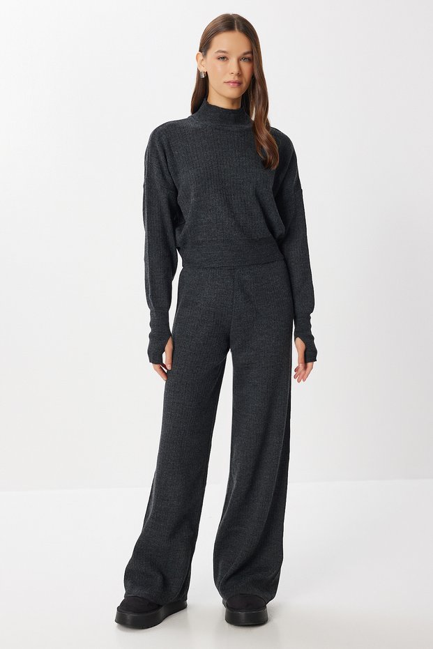 Finger Slip Sweater Pants Knitwear Set Lci0039 Anthracite