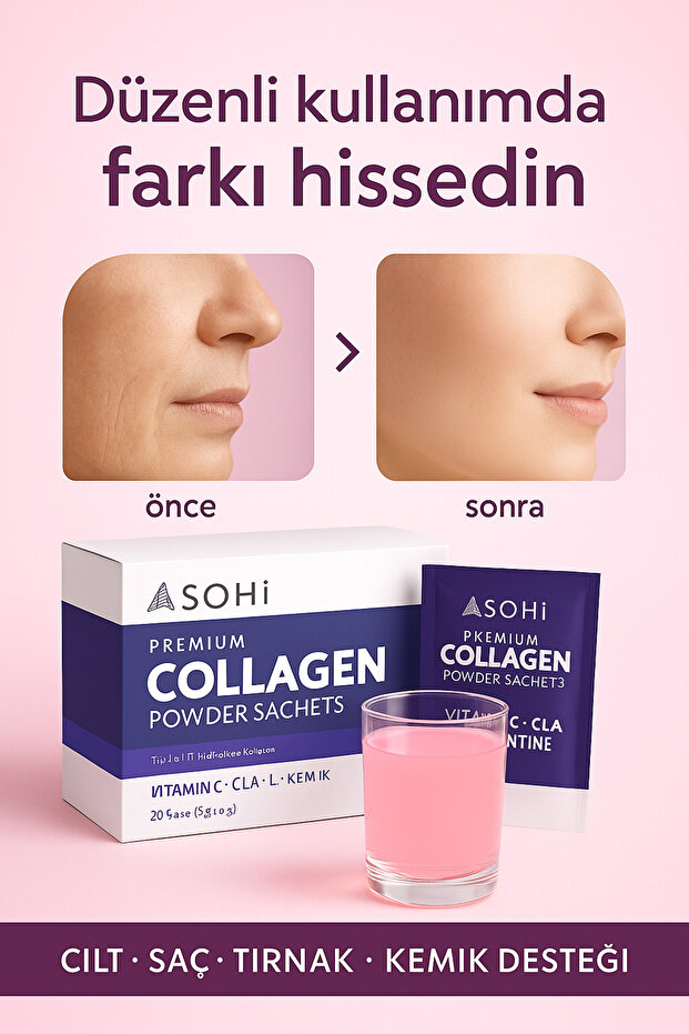 Premium Collagen 20’li Saşe | Tip 1&3 | C Vitamini + L-Carnitine | Cilt Elastikiyetine Destek - 8