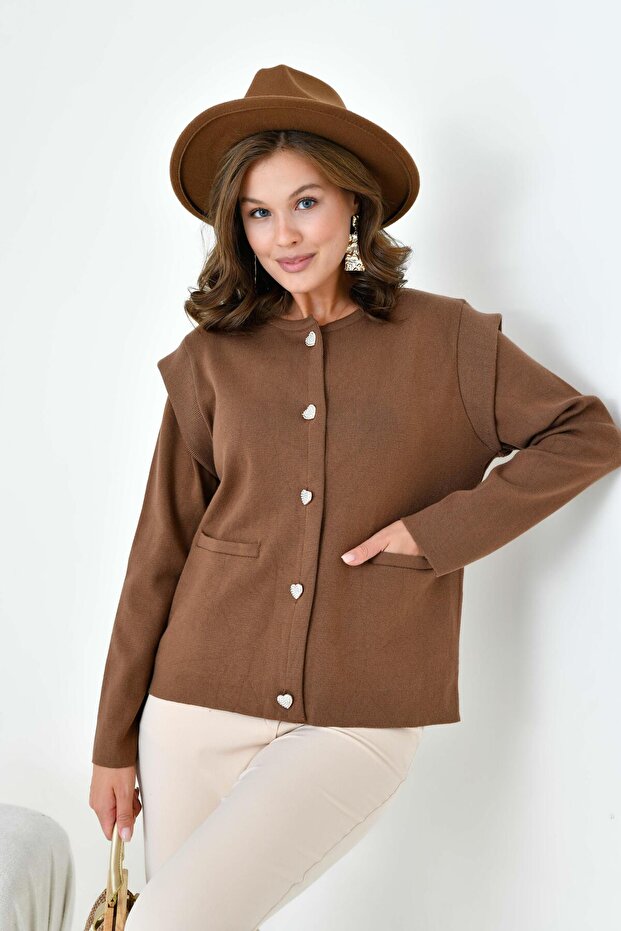Women's Sleeve Detailed Cardigan Brown 20807