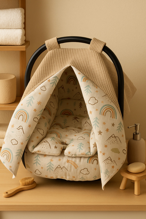 Çift Taraflı Çift Katlı Müslin Ve Pike Puset Örtüsü & Minderi - 1