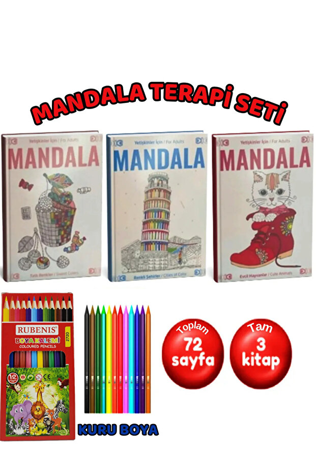 GÖNÜL YAYINCILIK Mandala Büyükler Için Boyama Seti -3 Kitap Ve Kalem Hediye