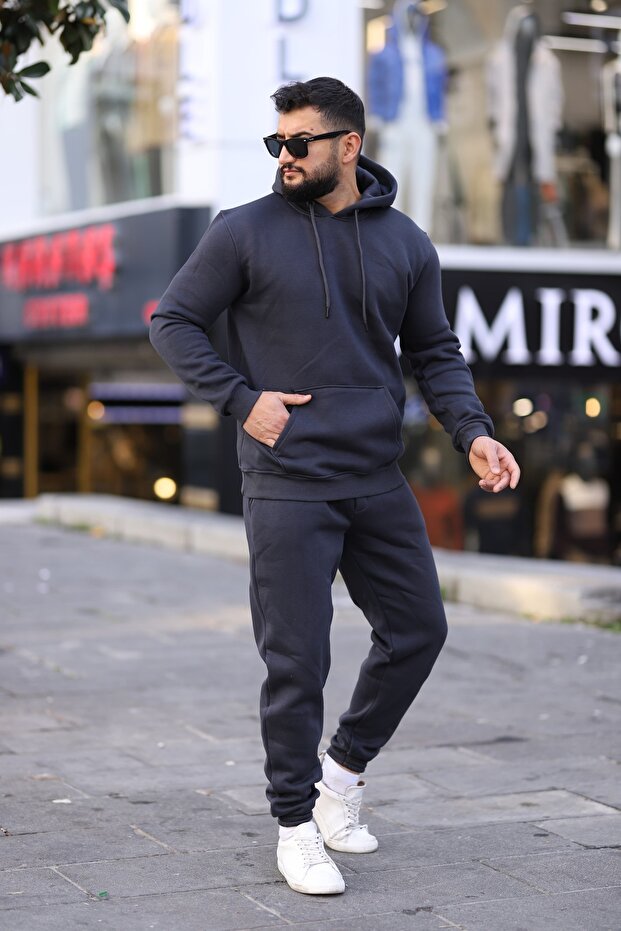 3 Thread Winter Thick Basic Cotton Tracksuit Set - 2