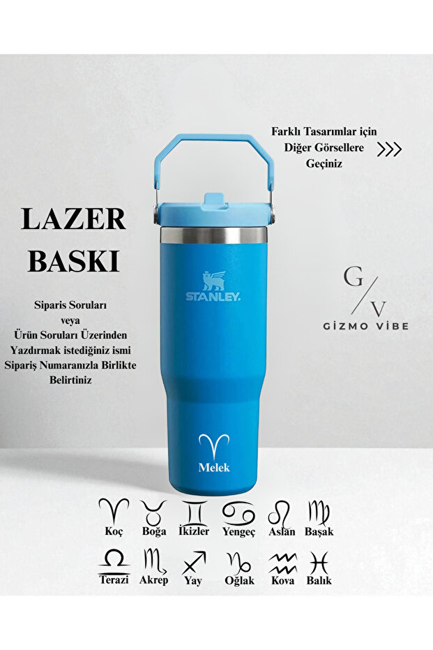 Kişiselleştirilmiş The Iceflow Flip Straw 2.0 Tumbler 0.89l 30oz Termos Özel İsimli Mavi - 7