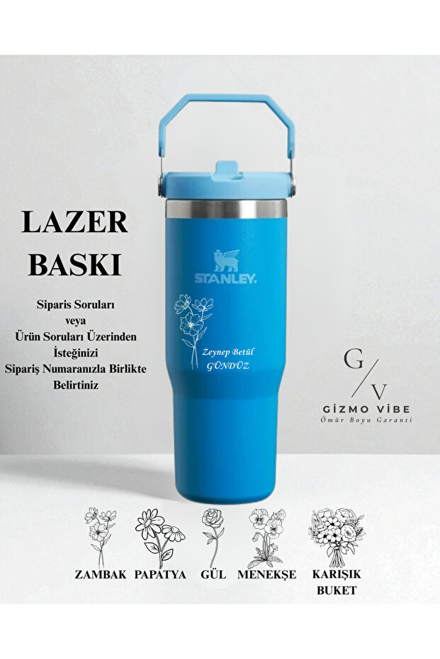 Kişiselleştirilmiş The Iceflow Flip Straw 2.0 Tumbler 0.89l 30oz Termos Özel İsimli Mavi - 4