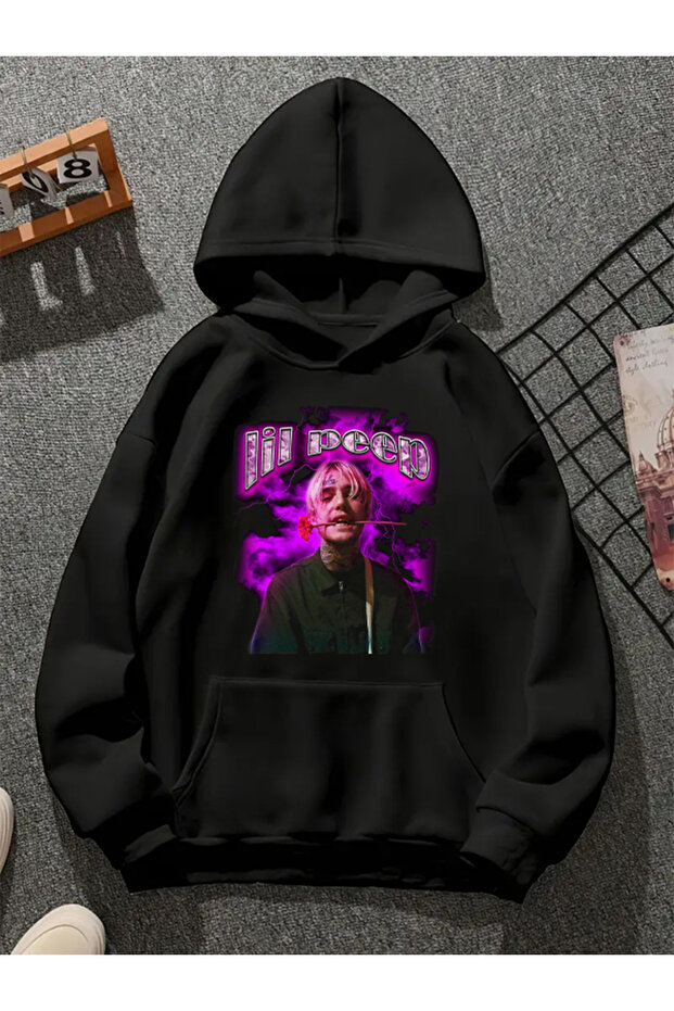 Lıl Peep V2 Printed Hooded Black Sweatshirt