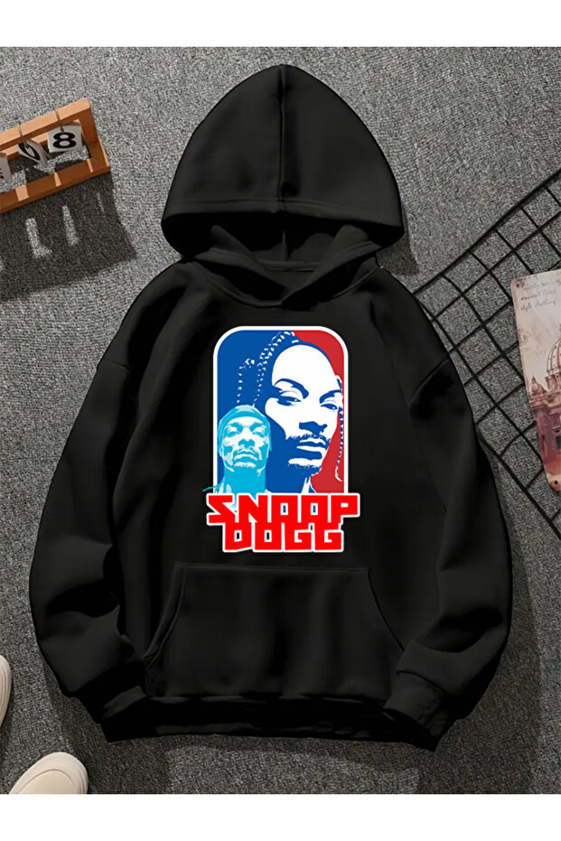 سويت شيرت أسود بقلنسوة مطبوعة من snoop dogg v4