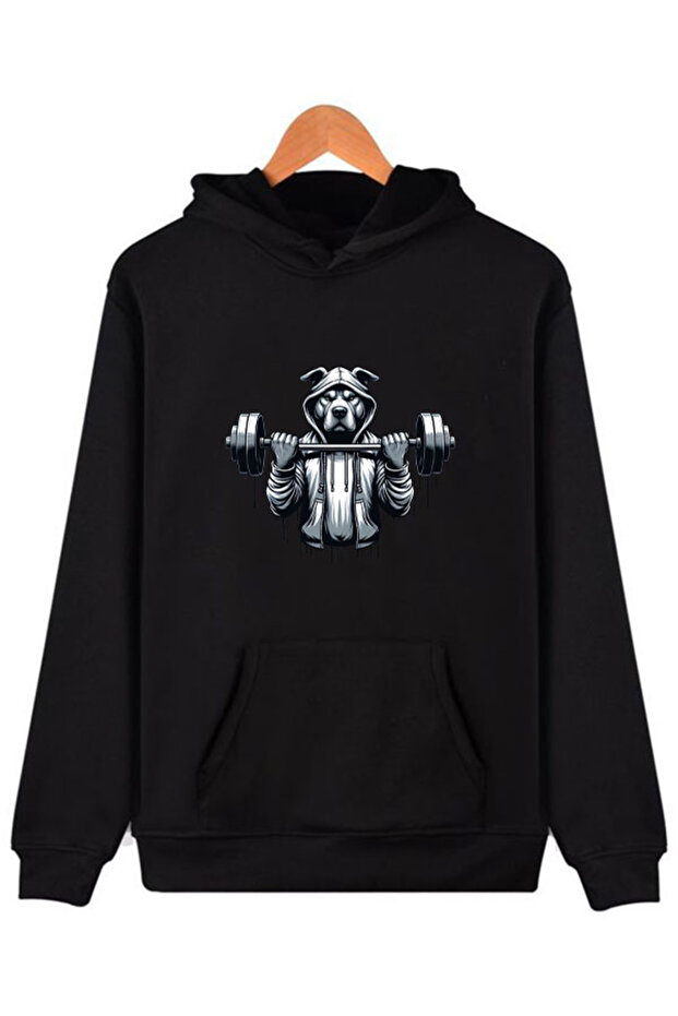 Dogblackwhıte Printed Hooded Black Sweatshirt
