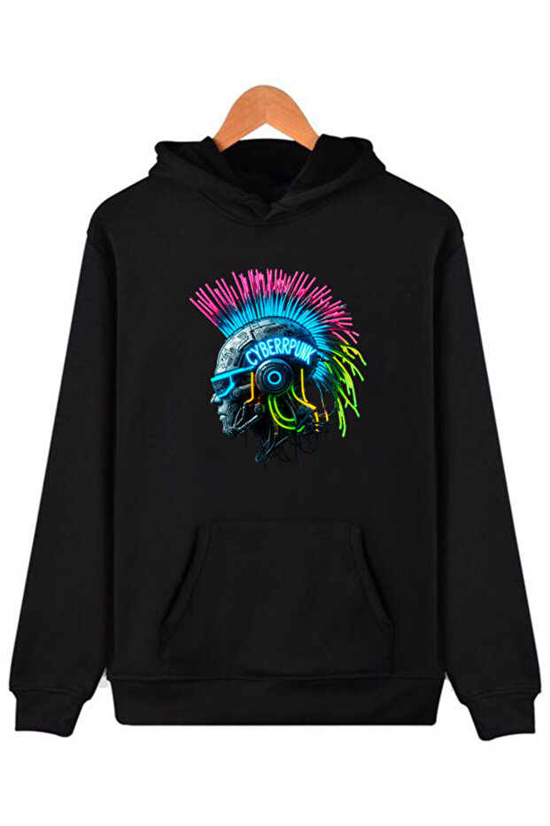 Cyberpunk Printed Hooded Black Sweatshirt